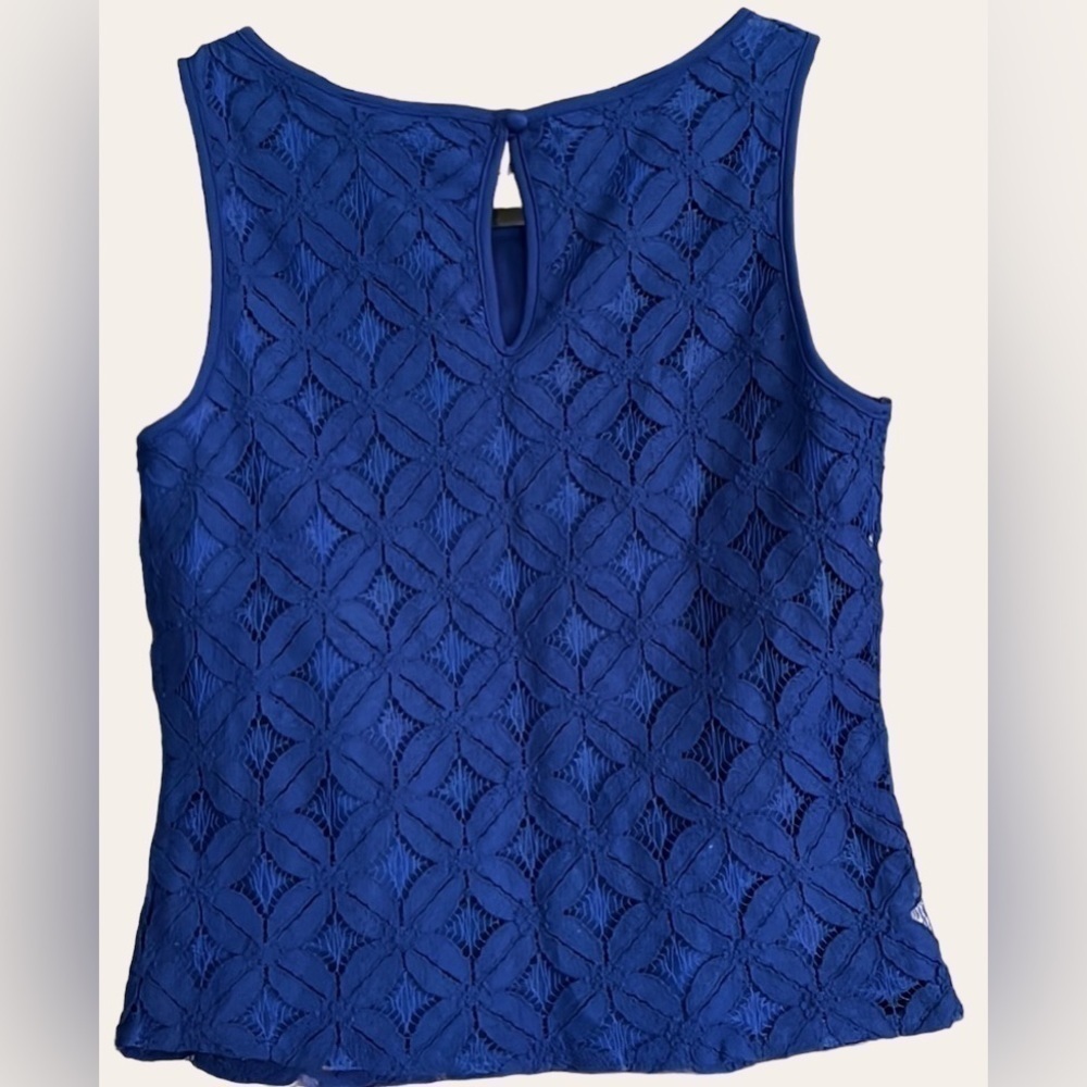 CATO Royal Blue Eyelet Lace Detail Sleeveless Top, Size Medium, GUC. - Picture 7 of 7